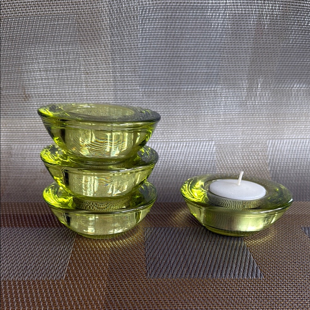 Set of 4 Green Glass Tealight Holders